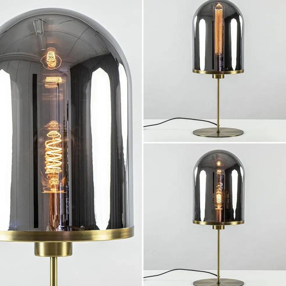 Online Straluma Antiek bronzen tafellamp Maverick met smoke glas groot