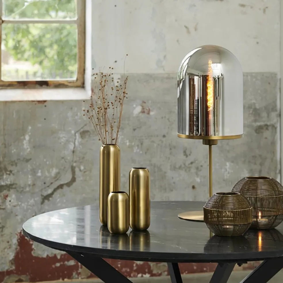 Online Straluma Antiek bronzen tafellamp Maverick met smoke glas groot