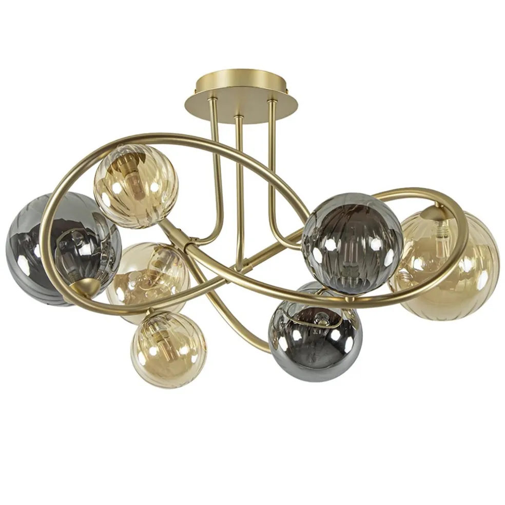 Fashion Straluma Art Deco plafondlamp goud met smoke en amber glas