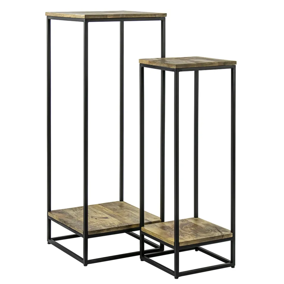 Flash Sale Straluma Bijzettafel set van 2 hout/staal 40x40cm