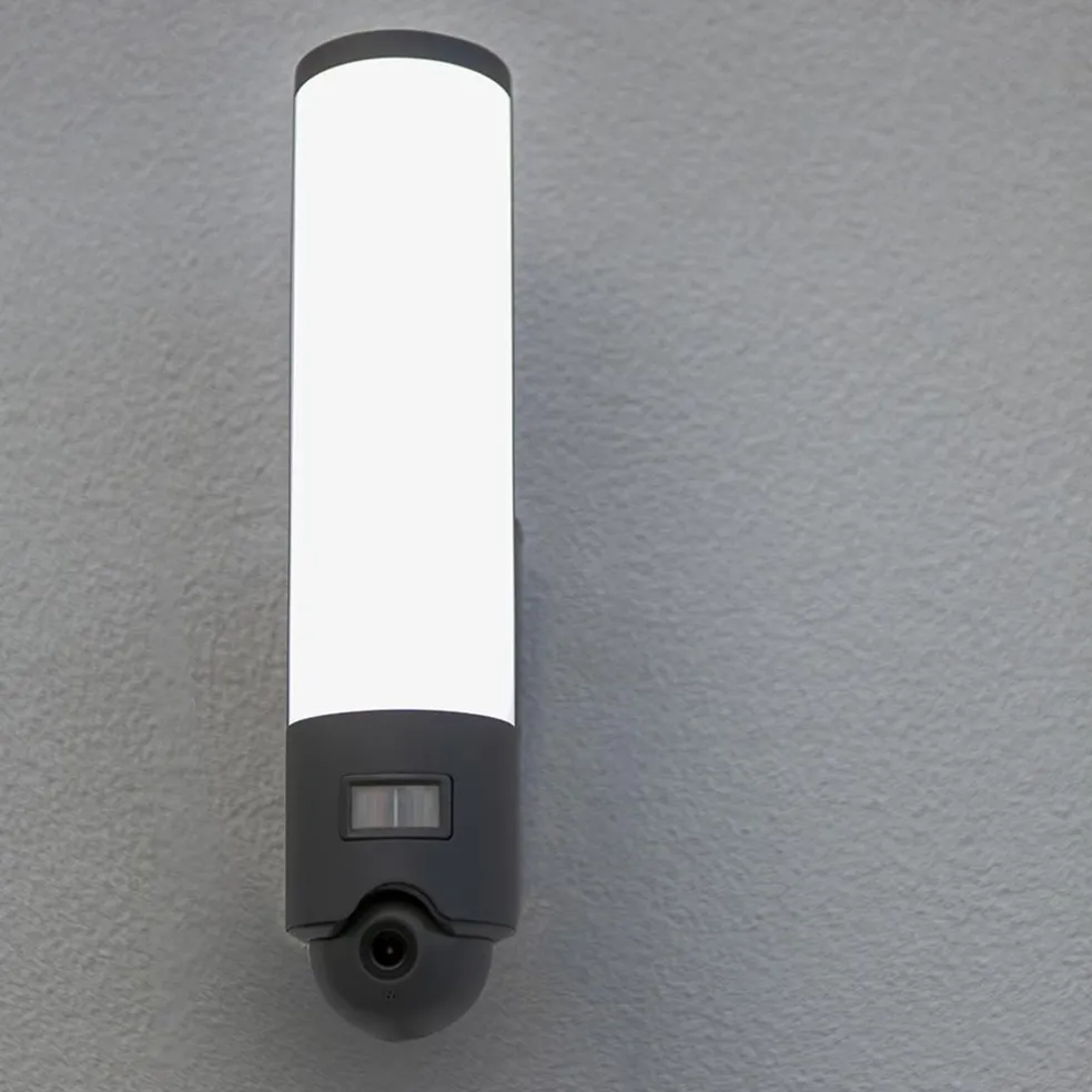 Online Straluma Buitenlamp cilinder donker grijs inclusief LED en camera