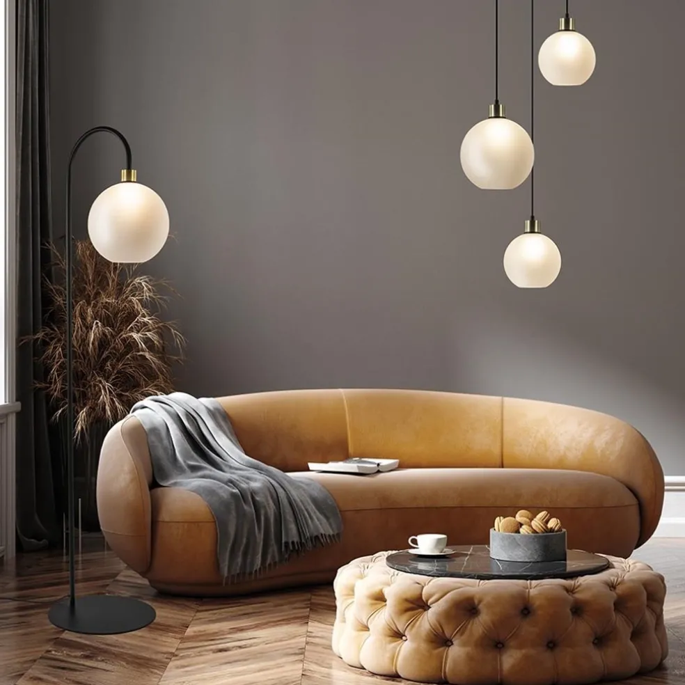 Online Straluma Chique vloerlamp zwart/goud met opaal glas