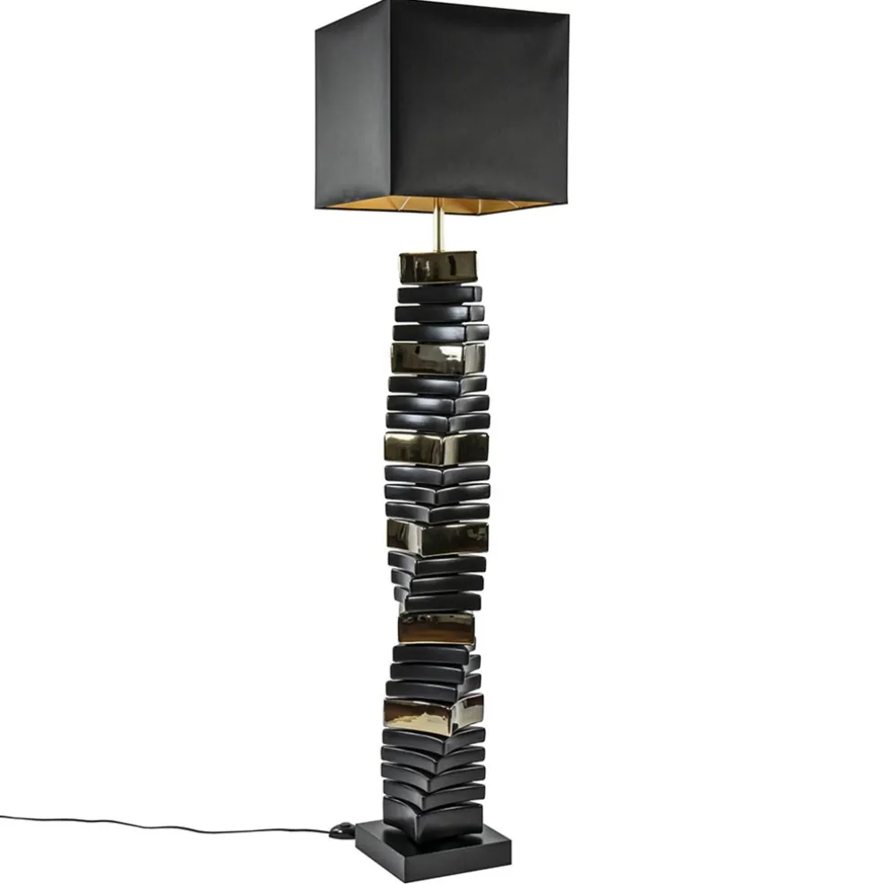Online Straluma Design vloerlamp keramiek zwart/goud met zwarte kap
