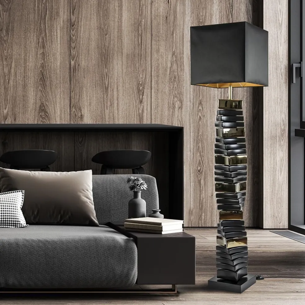 Online Straluma Design vloerlamp keramiek zwart/goud met zwarte kap