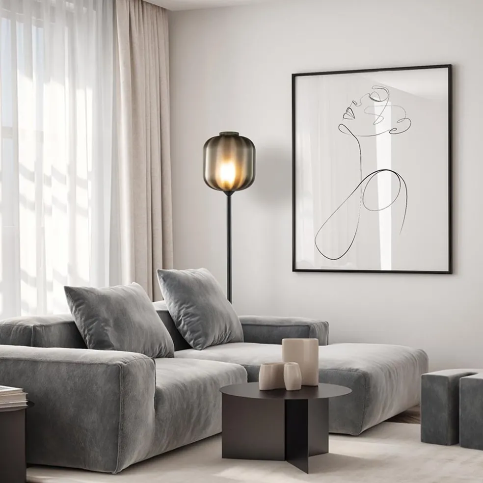 Shop Straluma Design vloerlamp zwart met mat zwarte glazen kap