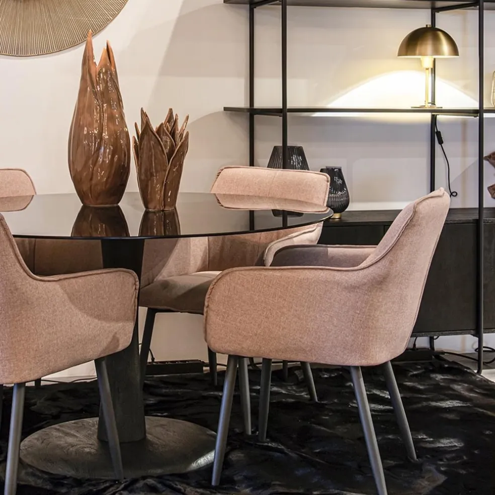 Clearance Straluma Eetkamertafel ronde glazen plaat zwart met mango houten voet
