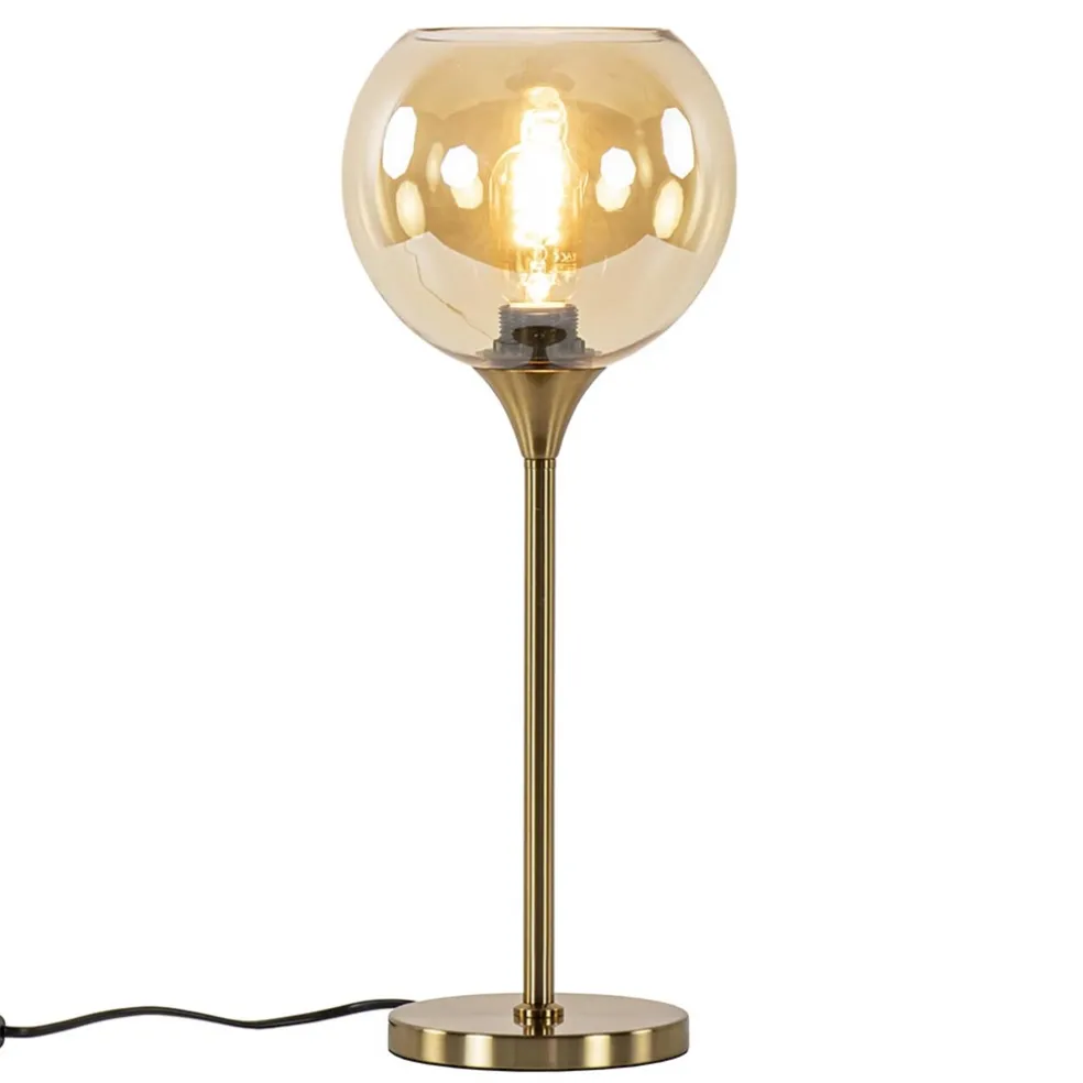 Discount Straluma Gouden tafellamp met amber glazen bol 20 cm