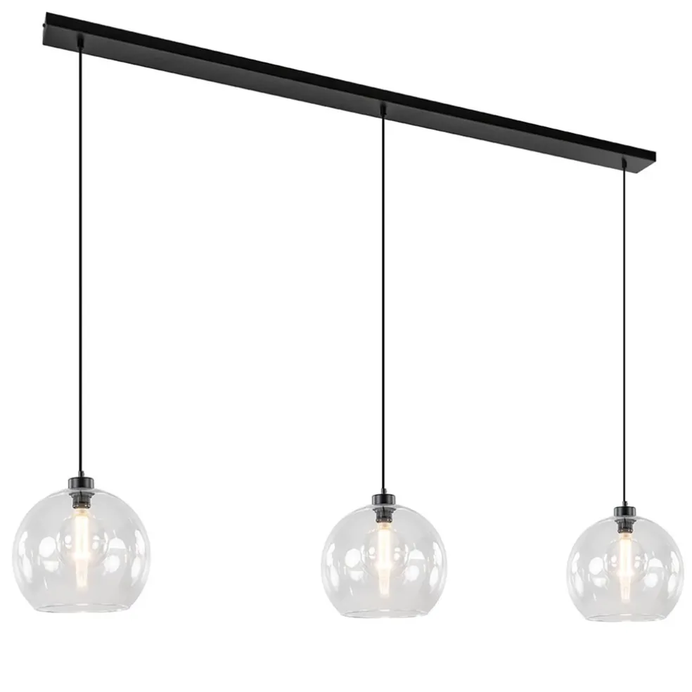 Flash Sale Straluma Grote 3-lichts hanglamp met helder glas en zwarte balk