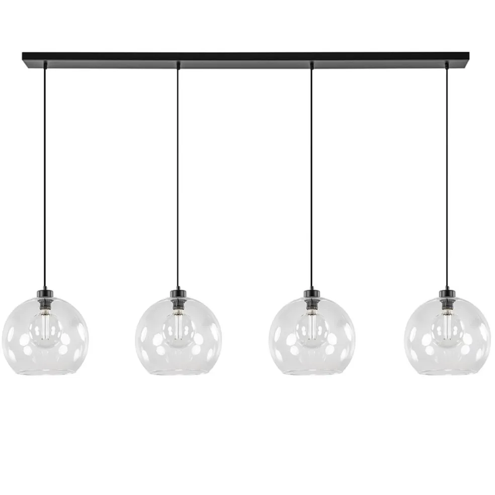 New Straluma Grote 4-lichts hanglamp zwart met helder glazen bollen