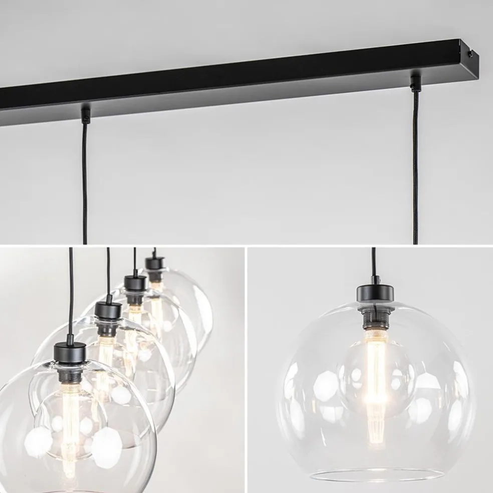 New Straluma Grote 4-lichts hanglamp zwart met helder glazen bollen