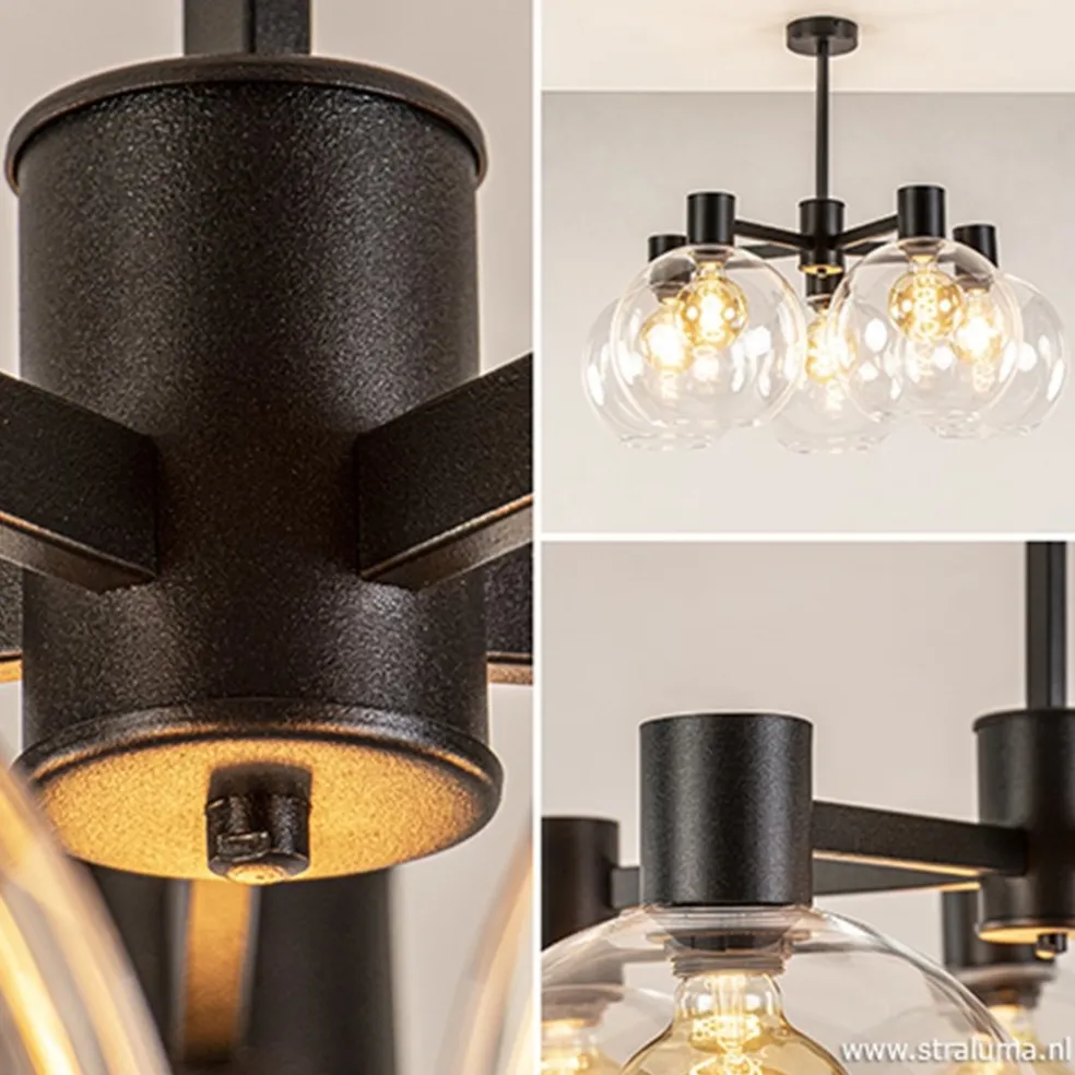Hot Straluma Grote 5-lichts plafondlamp helder glas