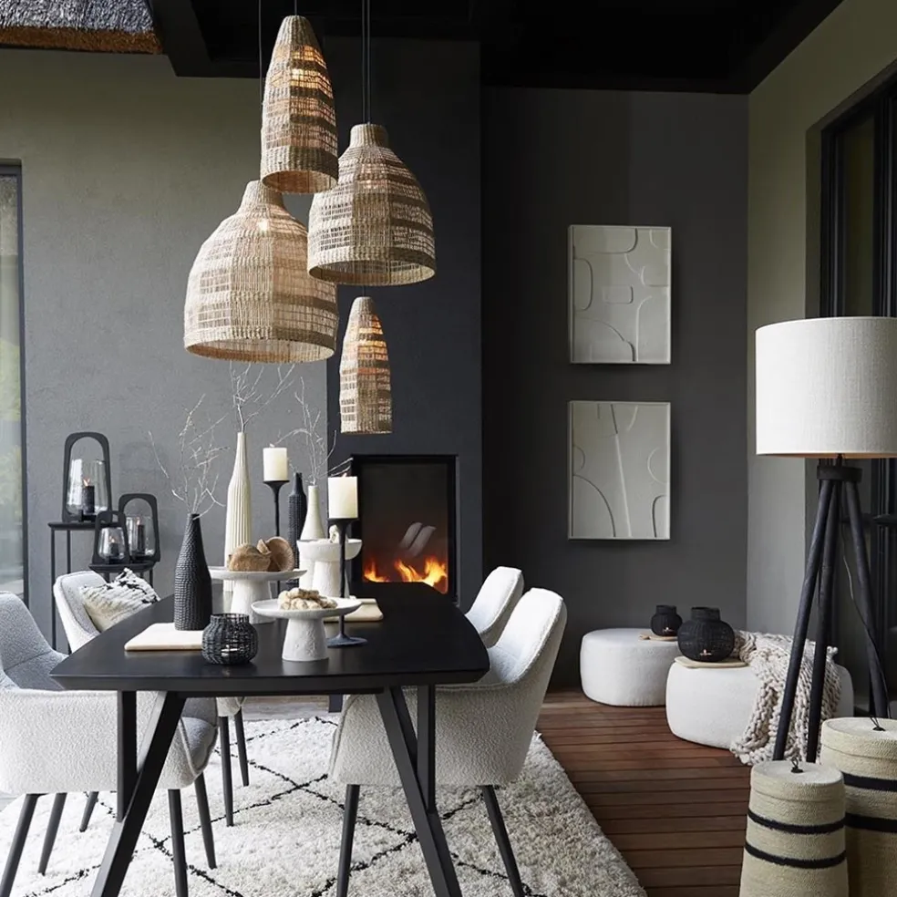 Outlet Straluma Hanglamp Latika smal zeegras naturel met zwart