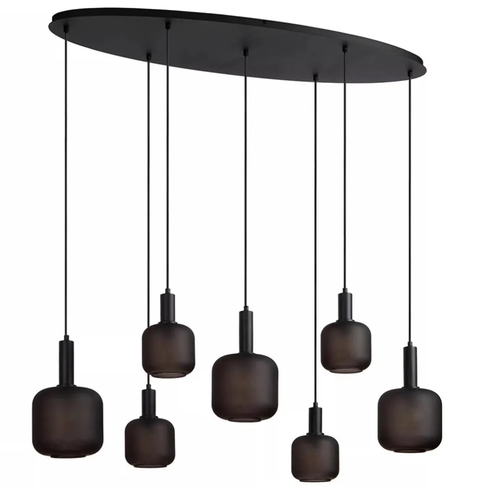 Online Straluma Hanglamp 7-lichts ovaal met mat zwart glas
