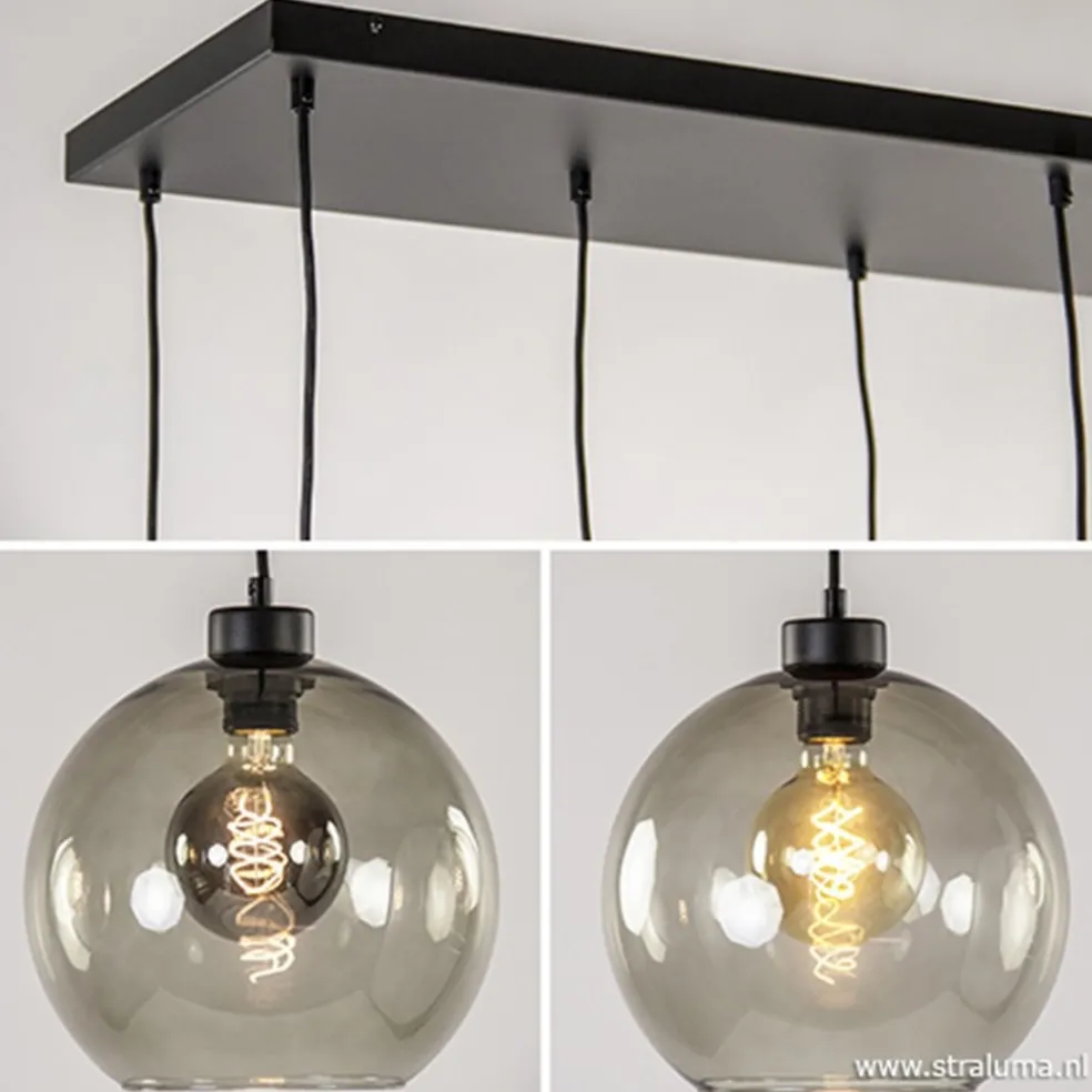 Outlet Straluma Hanglamp plaat 8-L zwart glas smoke 25cm
