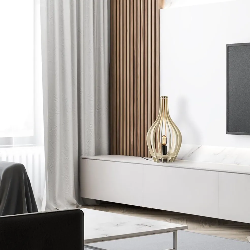 Outlet Straluma Houten tafellamp kegel naturel met zwart