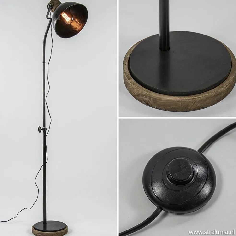 Shop Straluma Industrieel landelijke vloerlamp Jody zink met hout