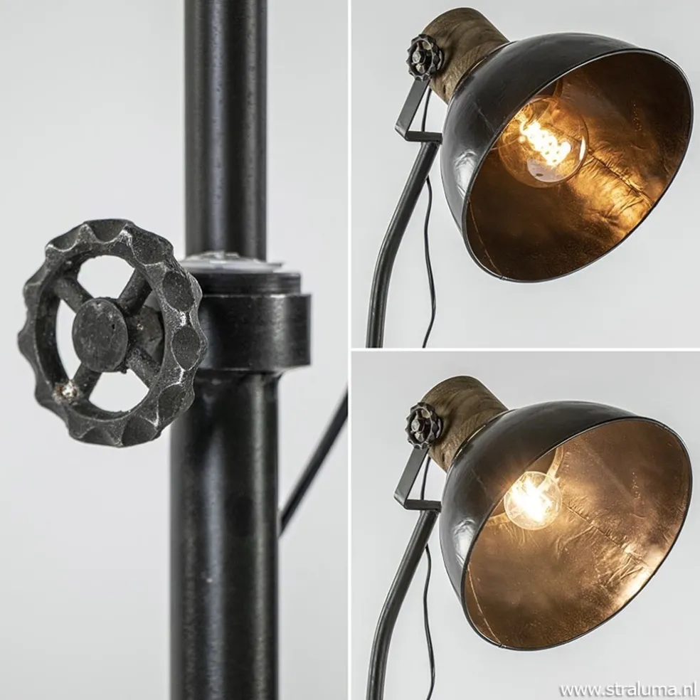 Shop Straluma Industrieel landelijke vloerlamp Jody zink met hout