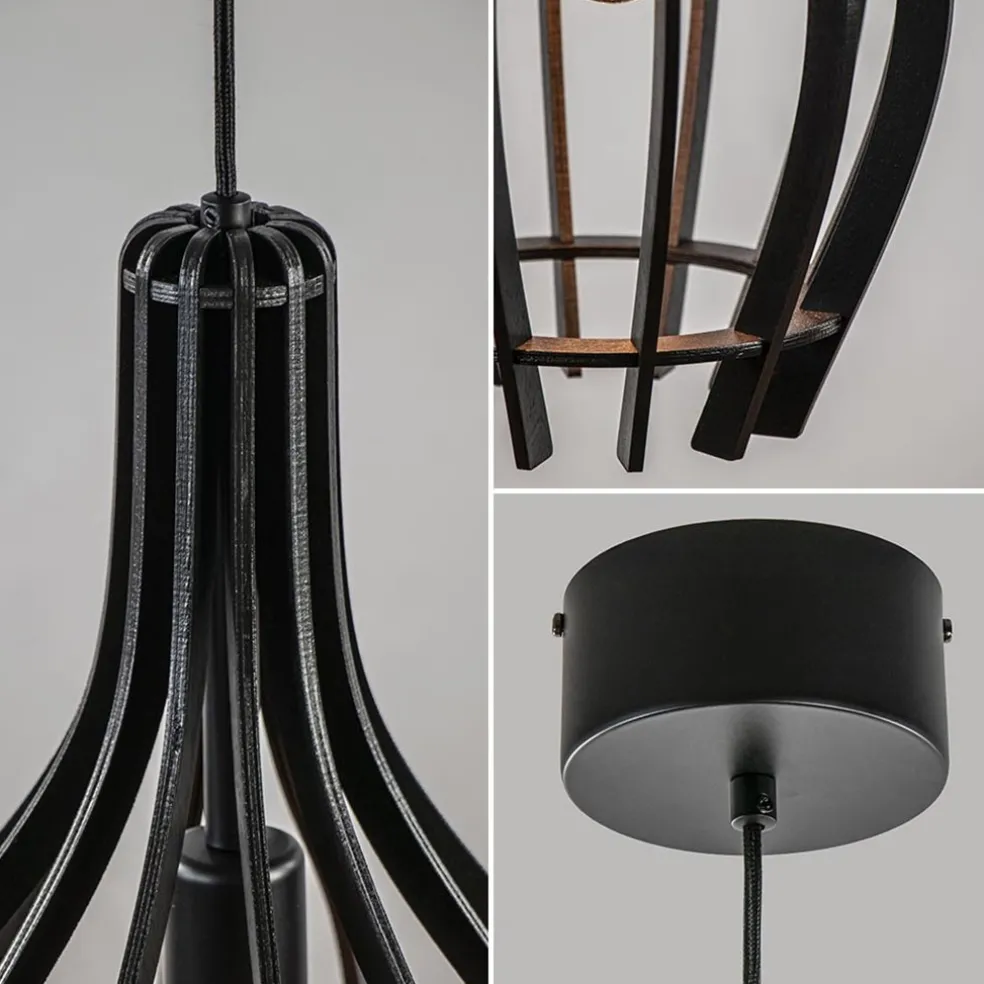 Online Straluma Kleine hanglamp kegel houten lamellen zwart