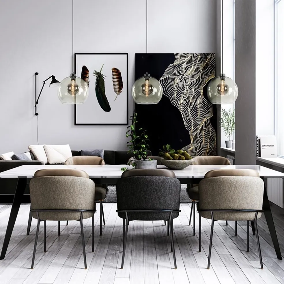 New Straluma 3-Lichts eettafelhanglamp met smoke glazen bollen