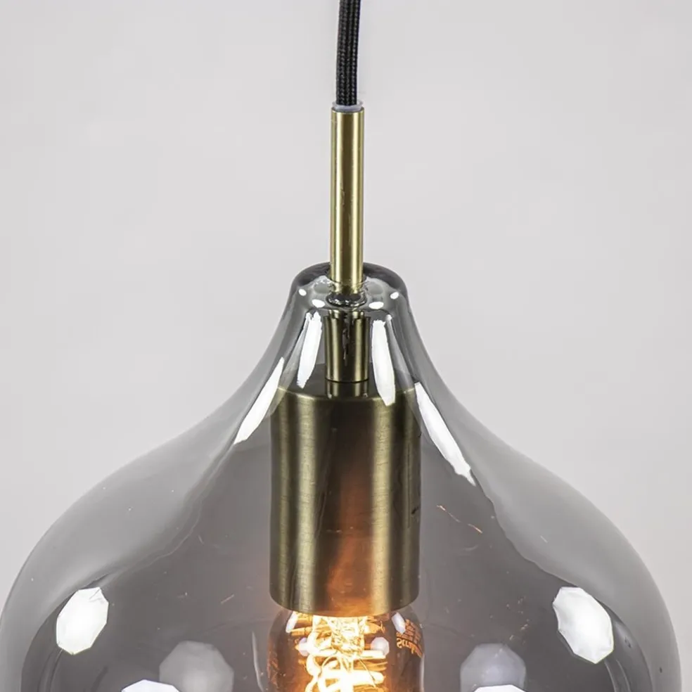 Online Straluma 5-Lichts eettafelhanglamp Rakel antiek brass met smoke glas