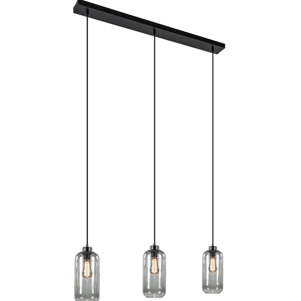 Hot Straluma 3-Lichts eettafelhanglamp smoke glas cilinder