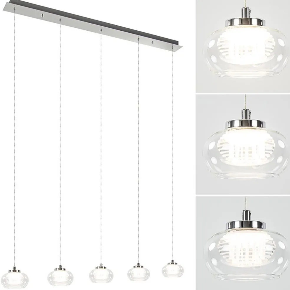 New Straluma 5-Lichts hanglamp chroom met helder glas en dimbaar LED