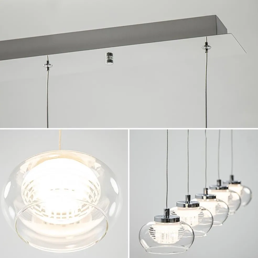 New Straluma 5-Lichts hanglamp chroom met helder glas en dimbaar LED