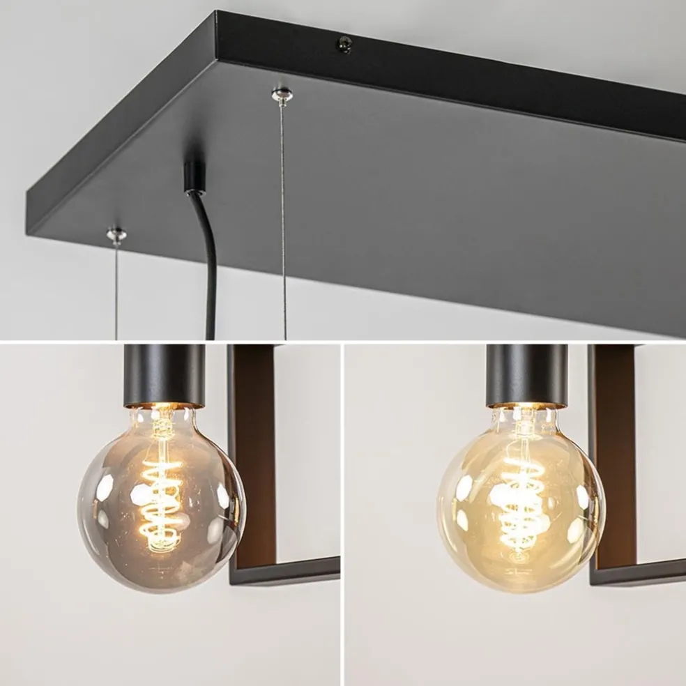 Cheap Straluma 4-Lichts hanglamp zwart met zwarte houten planken
