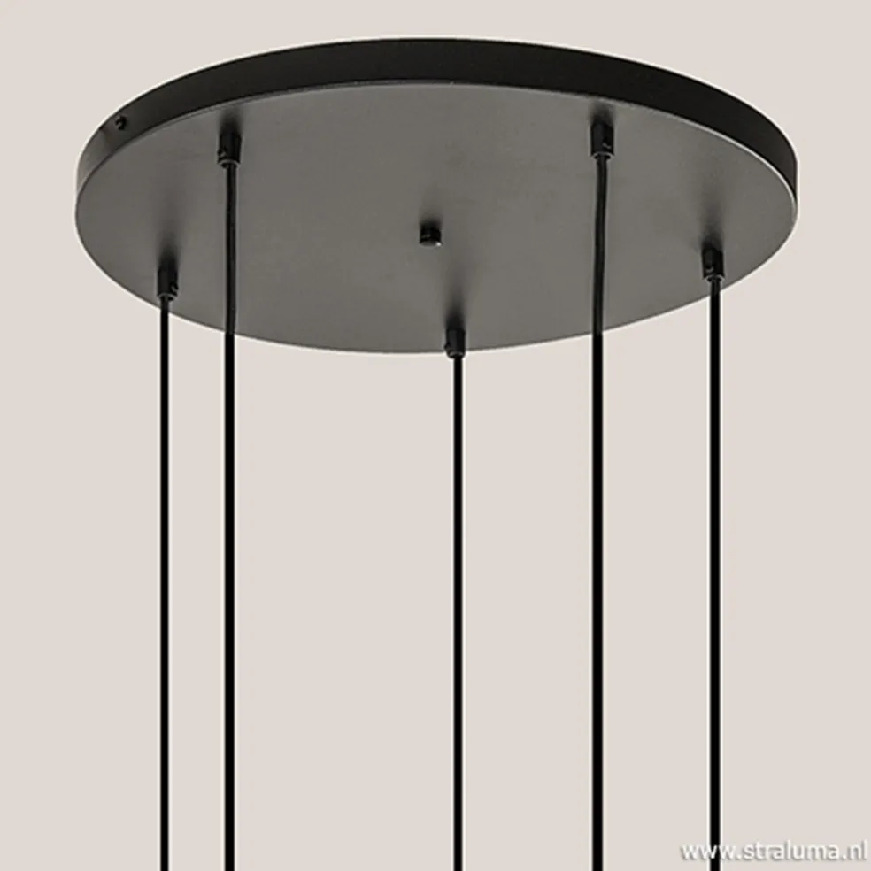 Outlet Straluma 5-lichts plaat rond + pendels zwart ex.lb