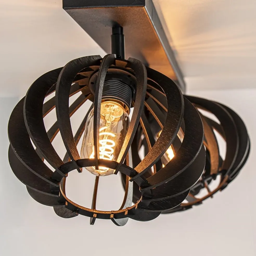 Sale Straluma 3-Lichts plafondlamp zwart met verstelbare houten kappen