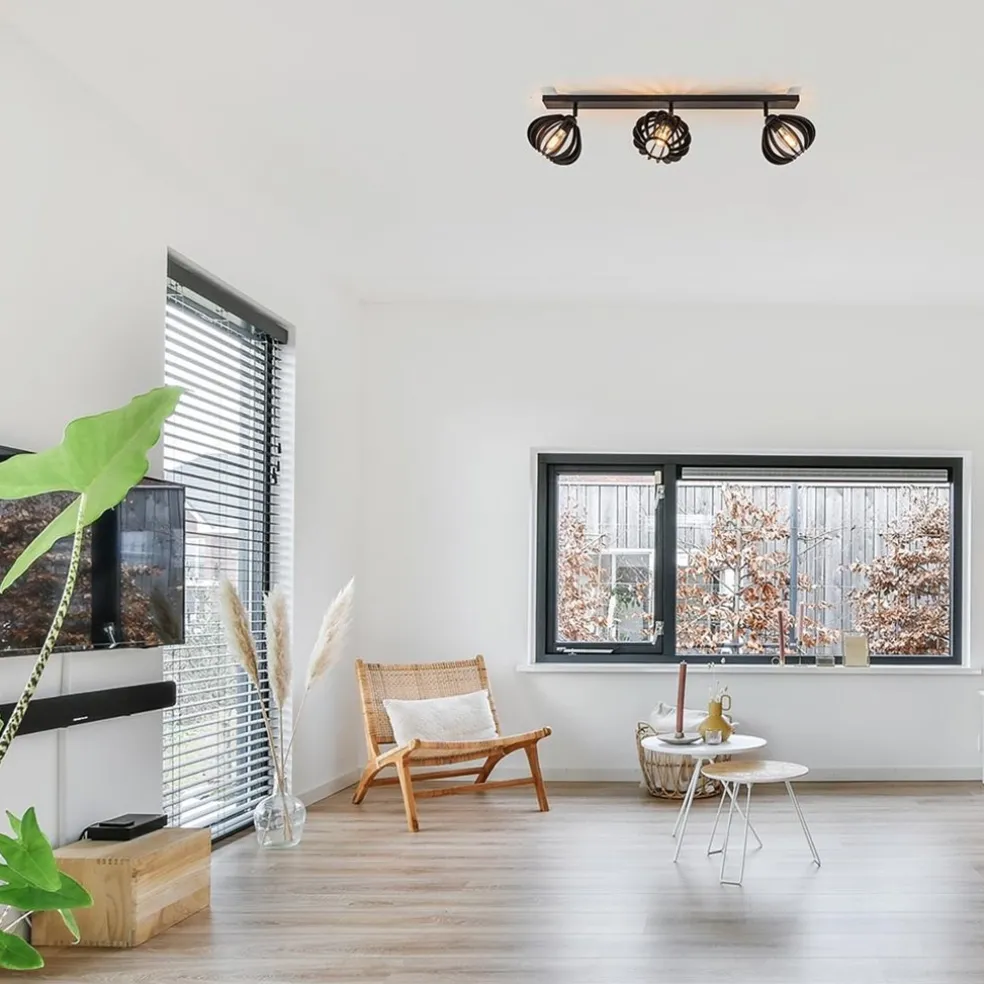 Sale Straluma 3-Lichts plafondlamp zwart met verstelbare houten kappen