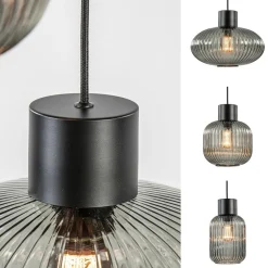 Outlet Straluma 3-Lichts ronde eettafelhanglamp zwart met smoke glas