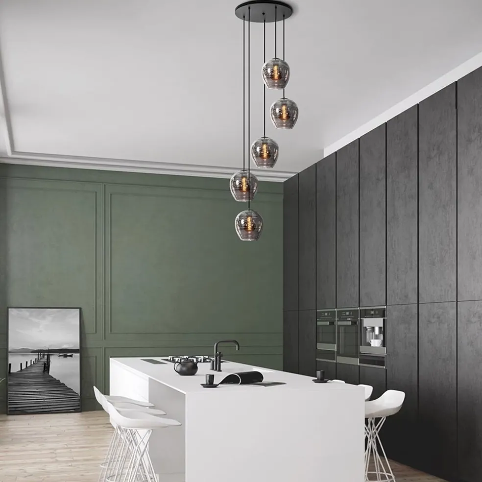 Best Sale Straluma 5-Lichts ronde hanglamp zwart met smokey glas
