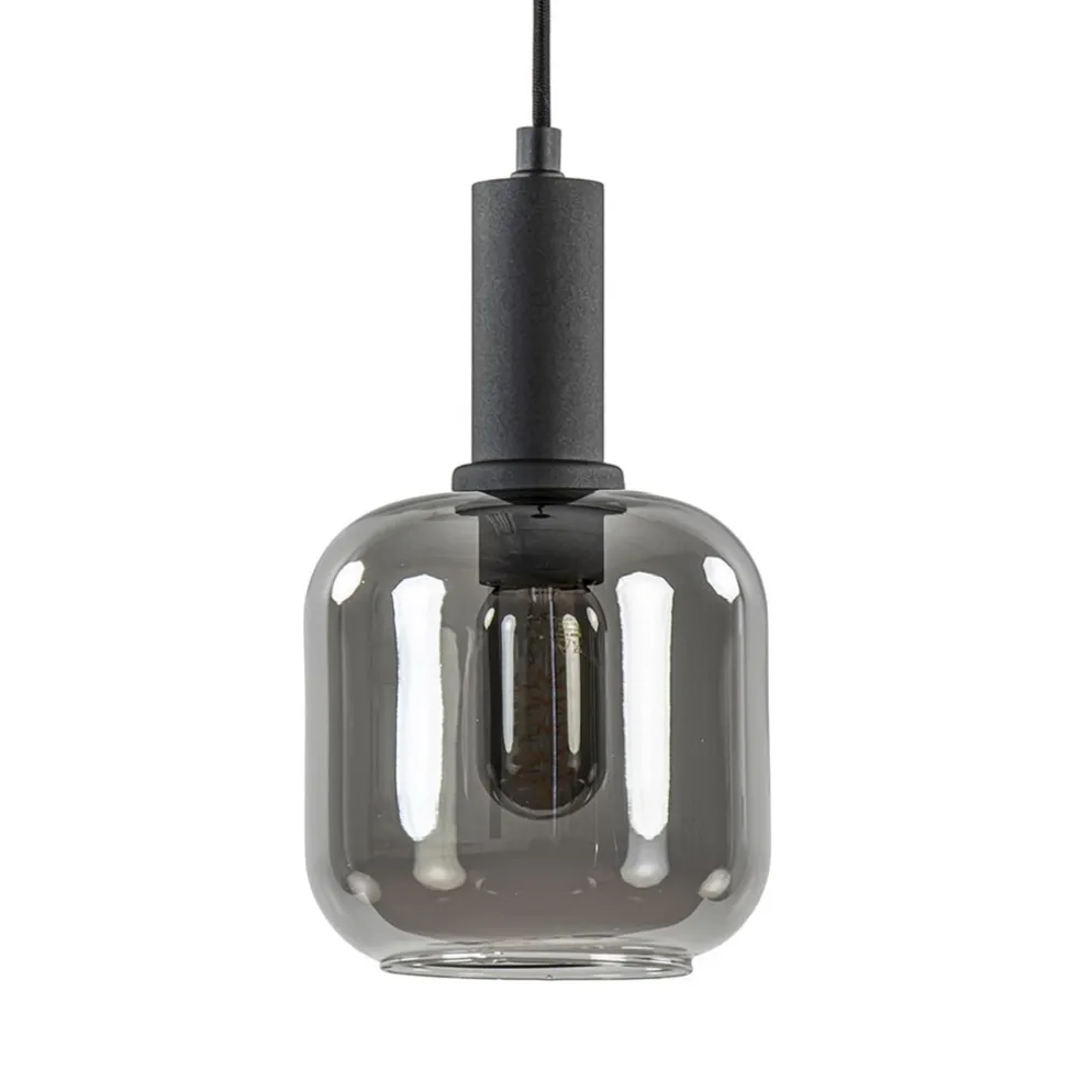 Discount Straluma Light and Living hanglamp Lekar zwart met smoke glas klein