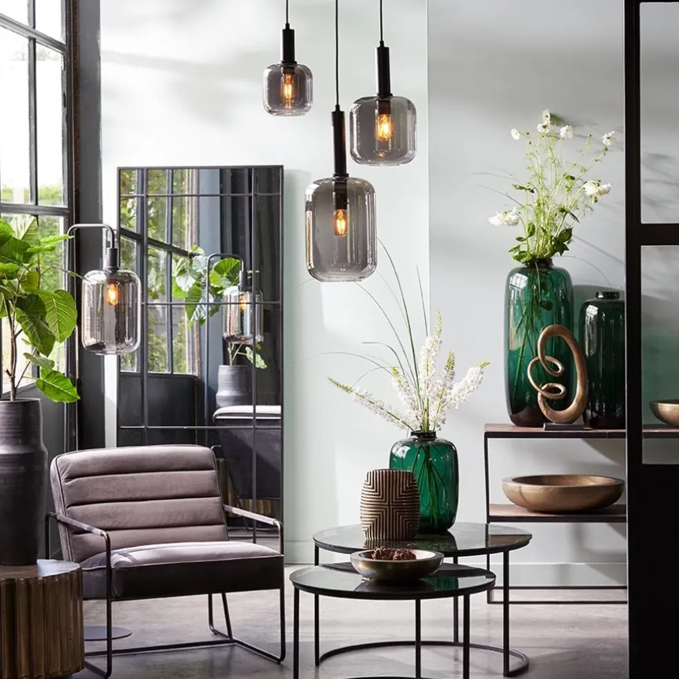 Discount Straluma Light and Living hanglamp Lekar zwart met smoke glas klein