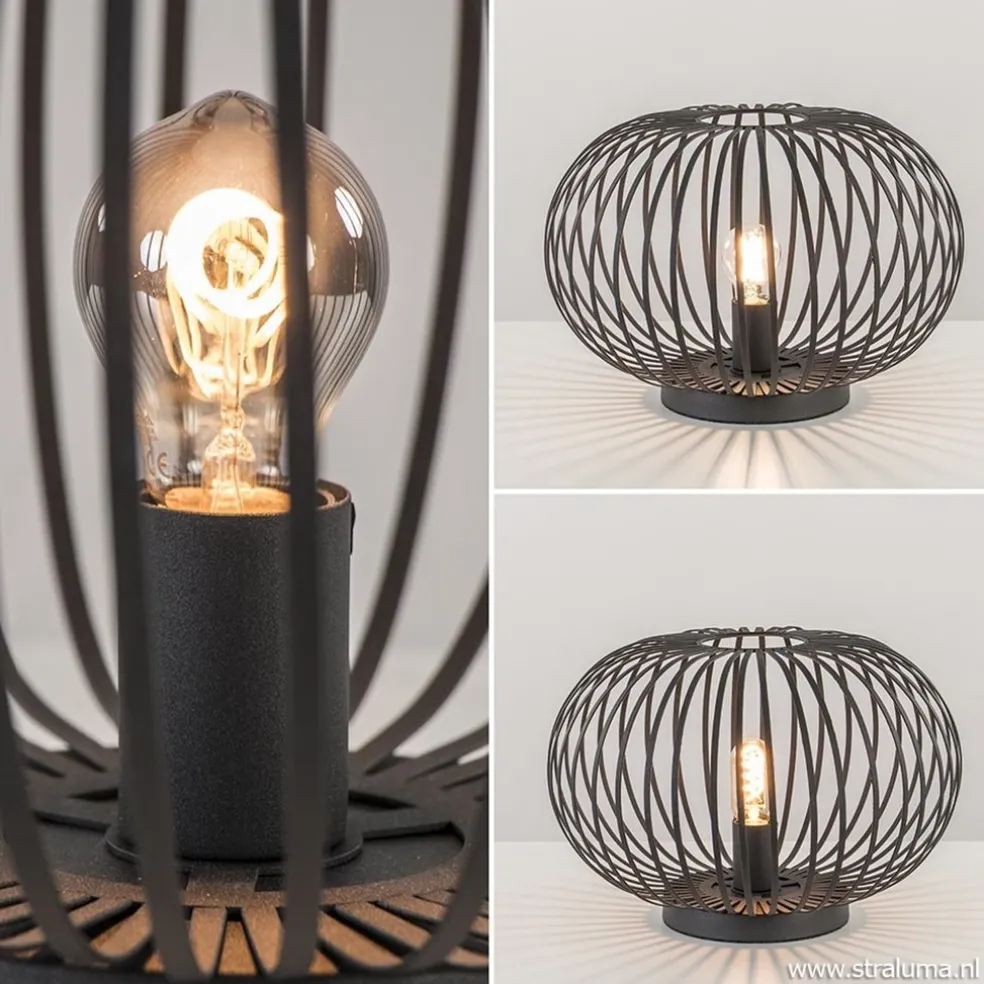 Hot Straluma Moderne draad tafellamp rond mat zwart