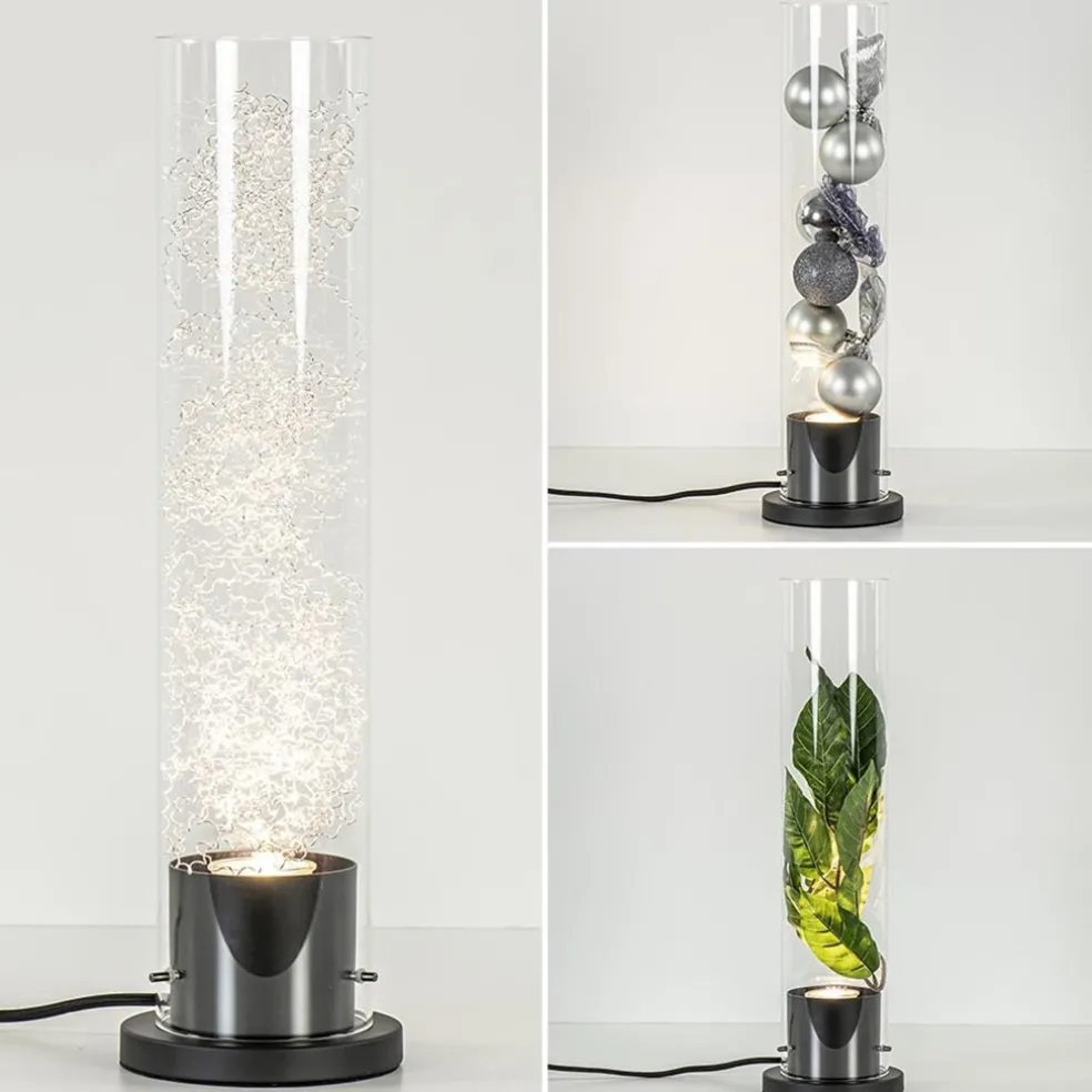 Store Straluma Moderne tafellamp cilinder helder glas met zwart en zilver