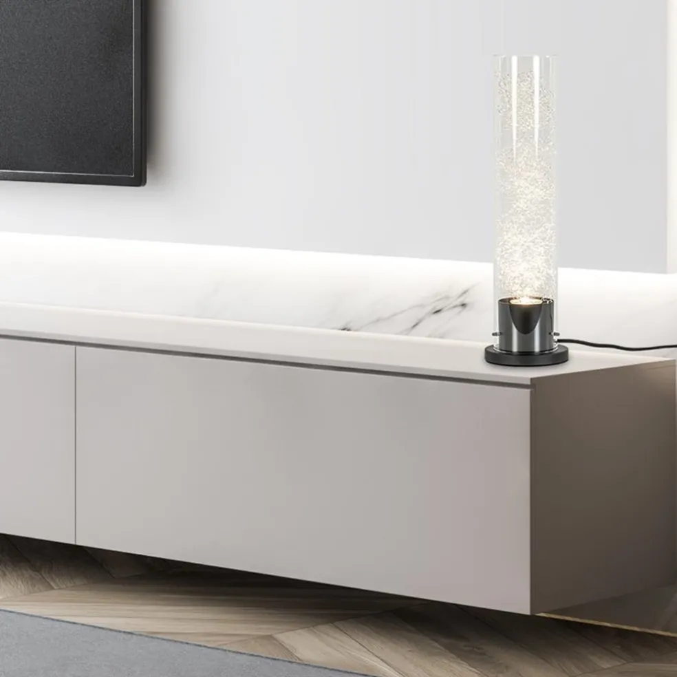 Store Straluma Moderne tafellamp cilinder helder glas met zwart en zilver