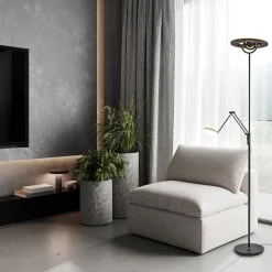 Shop Straluma Moderne uplighter mat zwart met verstelbare leesarm