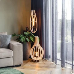 Flash Sale Straluma Naturel houten tafel/vloerlamp kegel met zwart