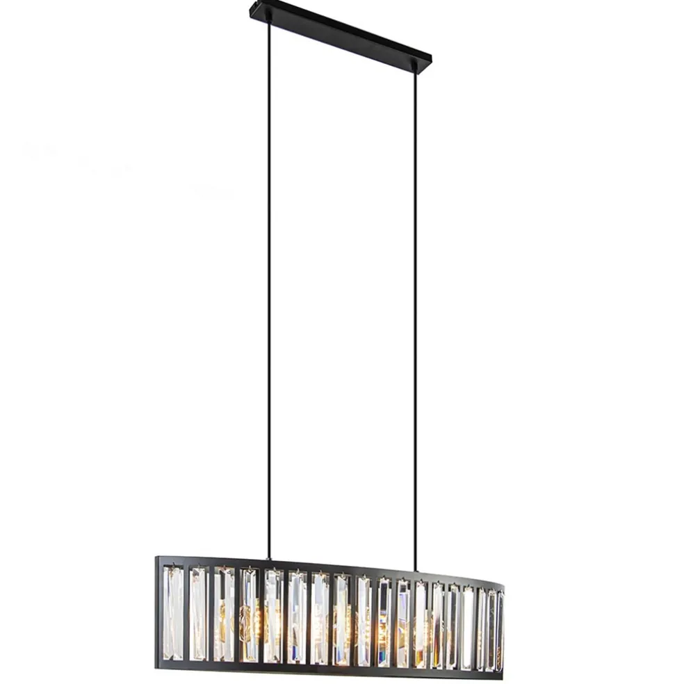 Sale Straluma Ovale hanglamp mat zwart met facet geslepen glas