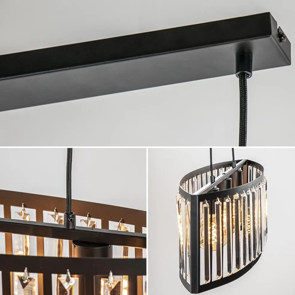 Sale Straluma Ovale hanglamp mat zwart met facet geslepen glas