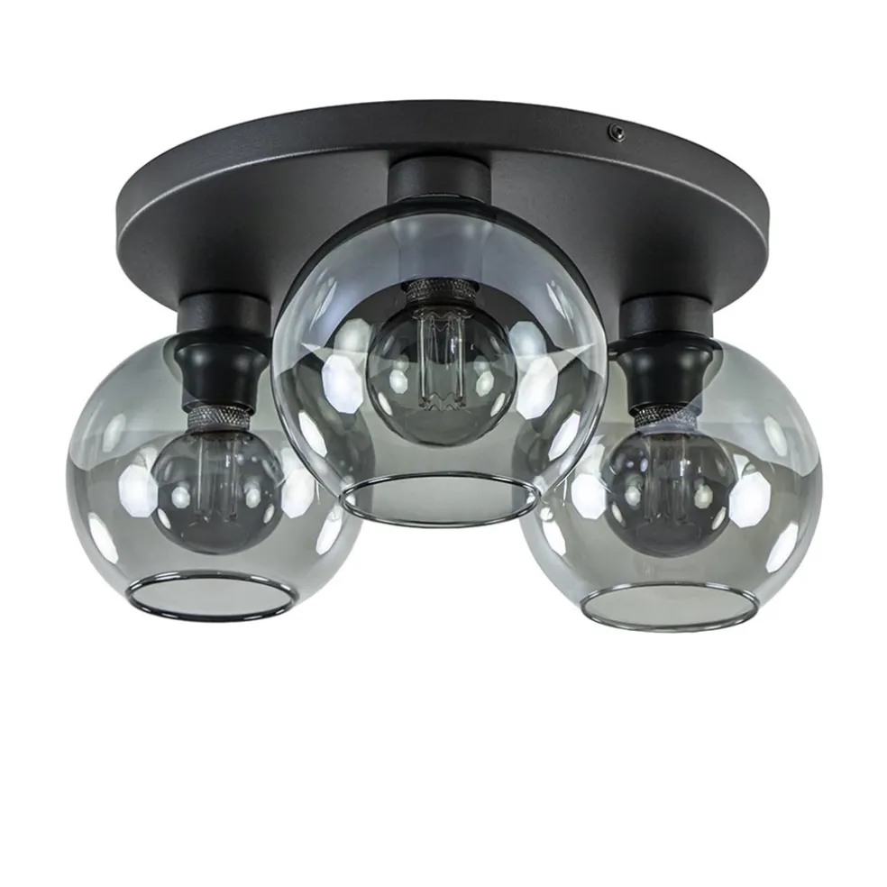 Best Sale Straluma Plafondlamp 3L zwart bolglas smoke
