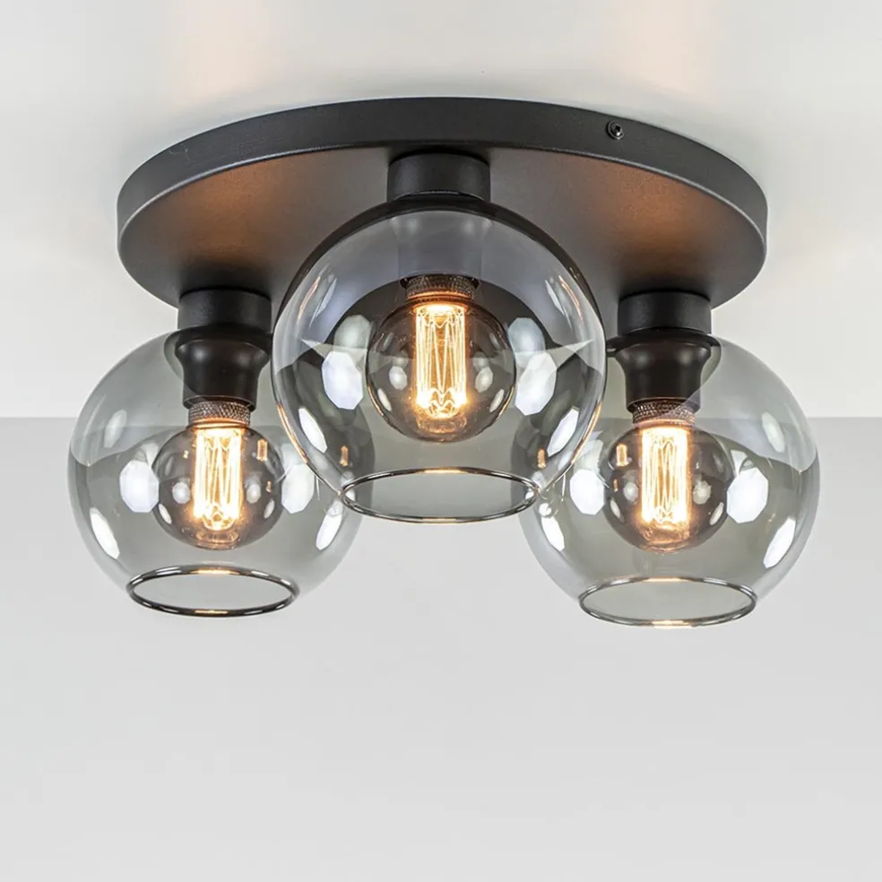 Best Sale Straluma Plafondlamp 3L zwart bolglas smoke