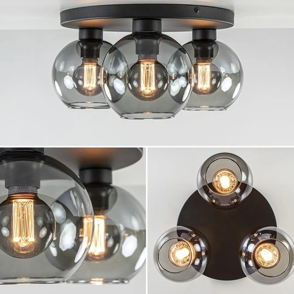 Best Sale Straluma Plafondlamp 3L zwart bolglas smoke