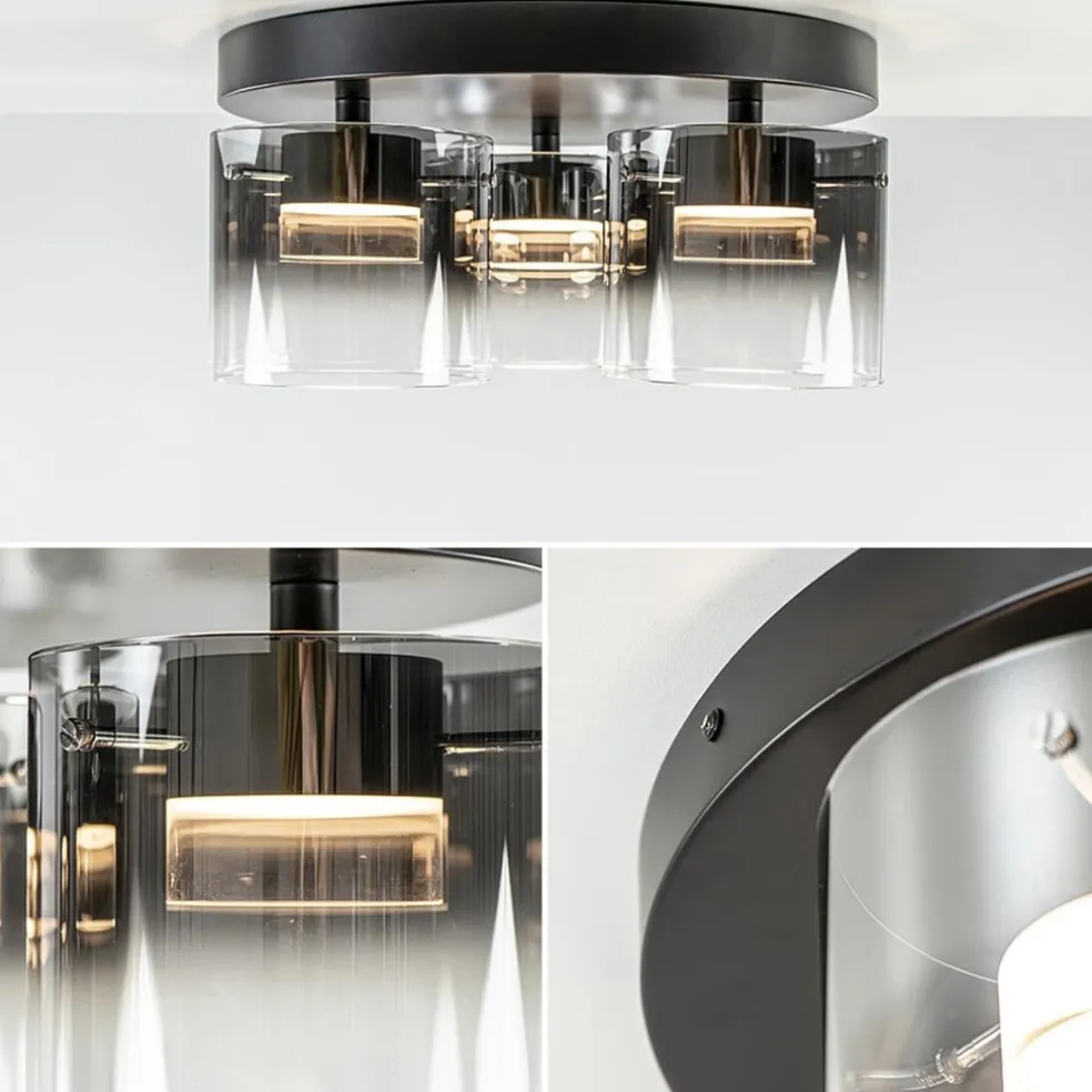Discount Straluma Plafondlamp Salerno 3L zwart/smoke glas