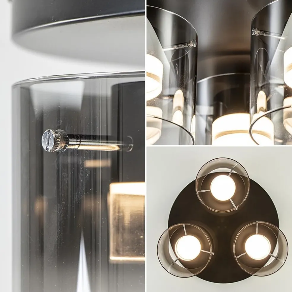 Discount Straluma Plafondlamp Salerno 3L zwart/smoke glas