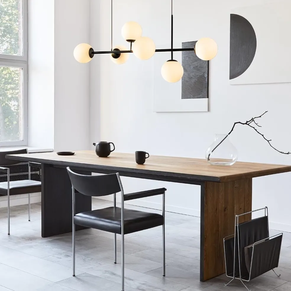 New Straluma Retro eettafel hanglamp zwart met witte glazen bollen