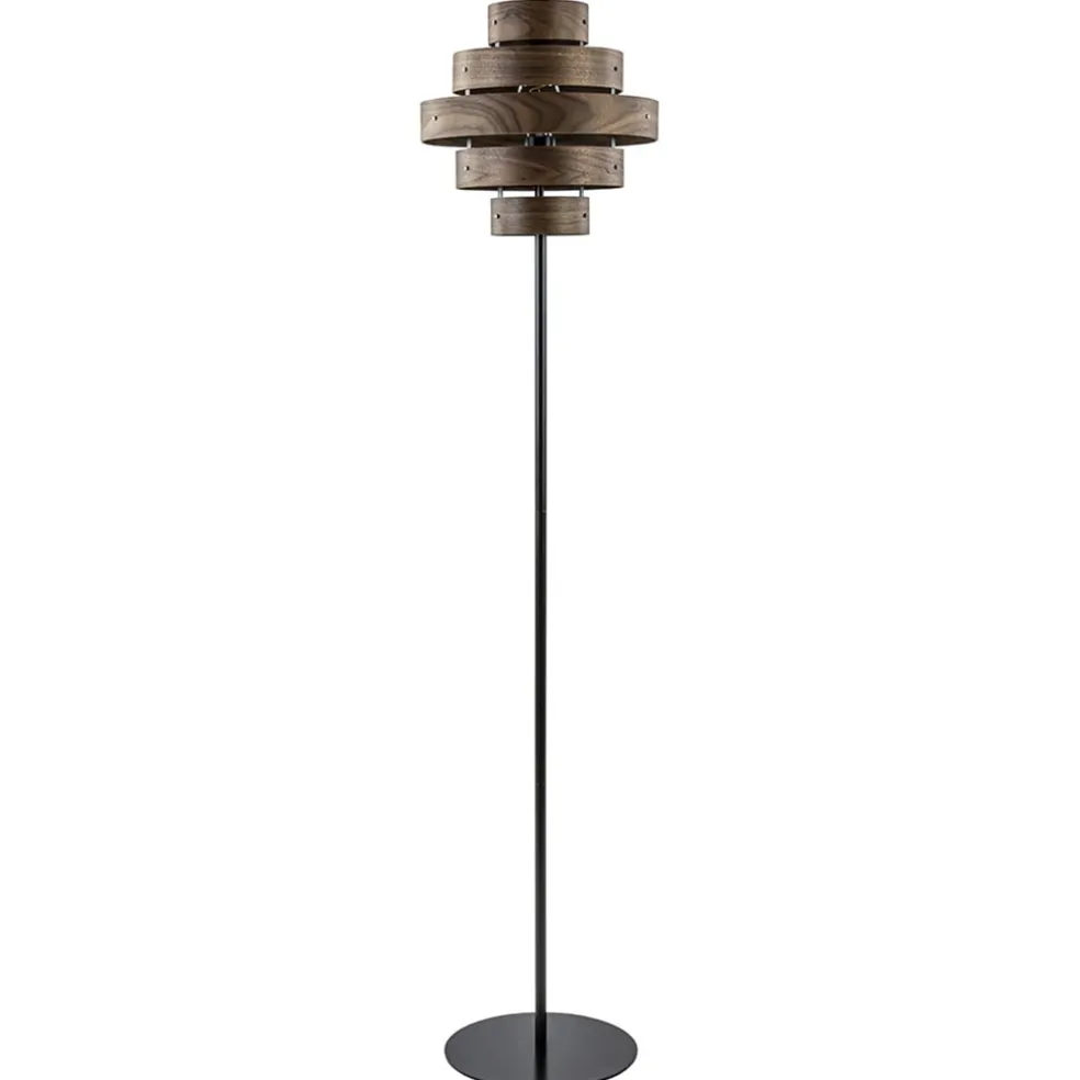 Online Straluma Retro vloerlamp zwart met walnoot houten kap