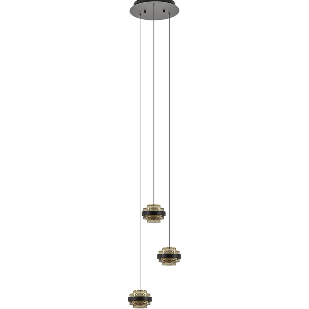 Online Straluma Ronde 3-lichts hanglamp zwart/champagne LED